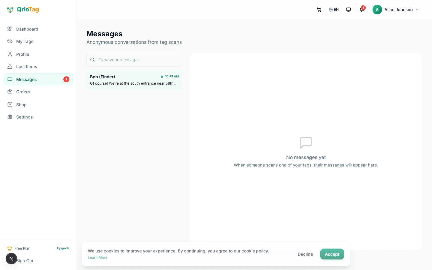 Messages layout — Desktop view