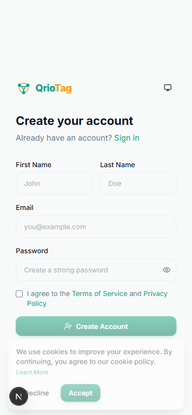Registration form on mobile