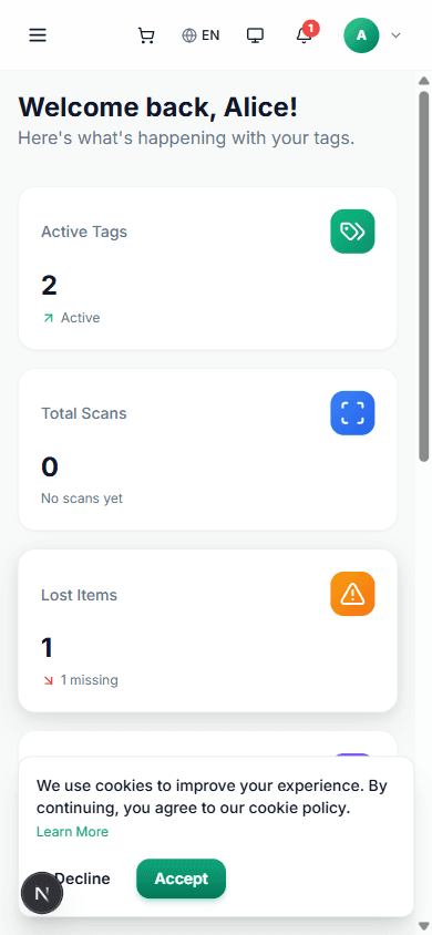 Dashboard layout — Mobile view