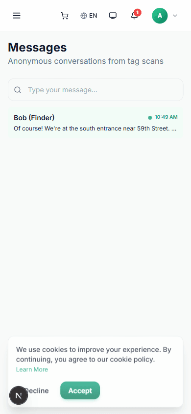 Messages layout — Mobile view