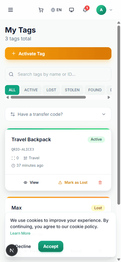 Tag activation on mobile